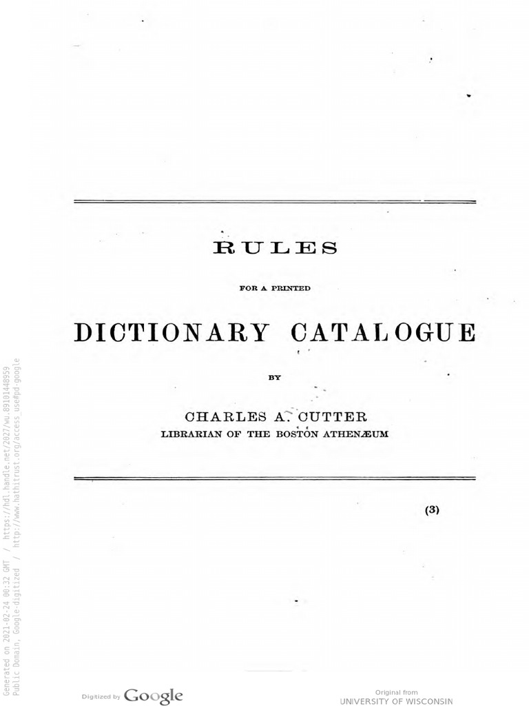 rules for a printed DICTIONARY CATALOGUE PDF Books Written