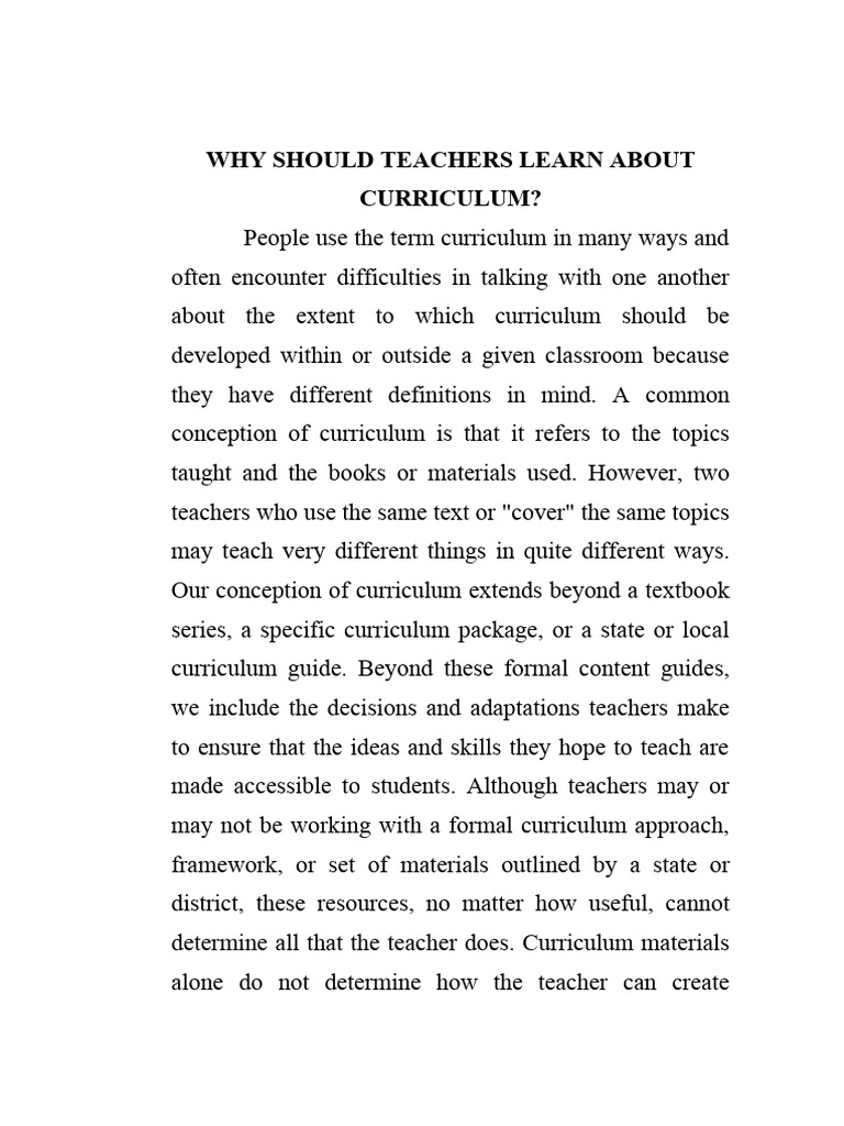 Why Should Teachers Learn About Curriculum | PDF | Curriculum | Teachers
