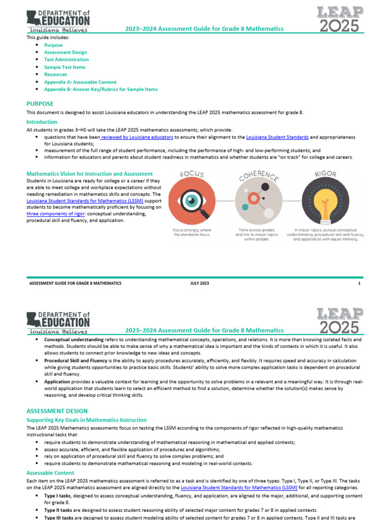 Leap 2025 Assessment Guide For Grade 8 Math PDF Function
