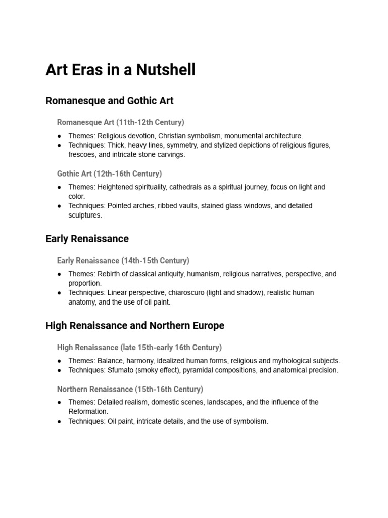 Art Eras in A Nutshell History of Arts Class Notes PDF Gothic