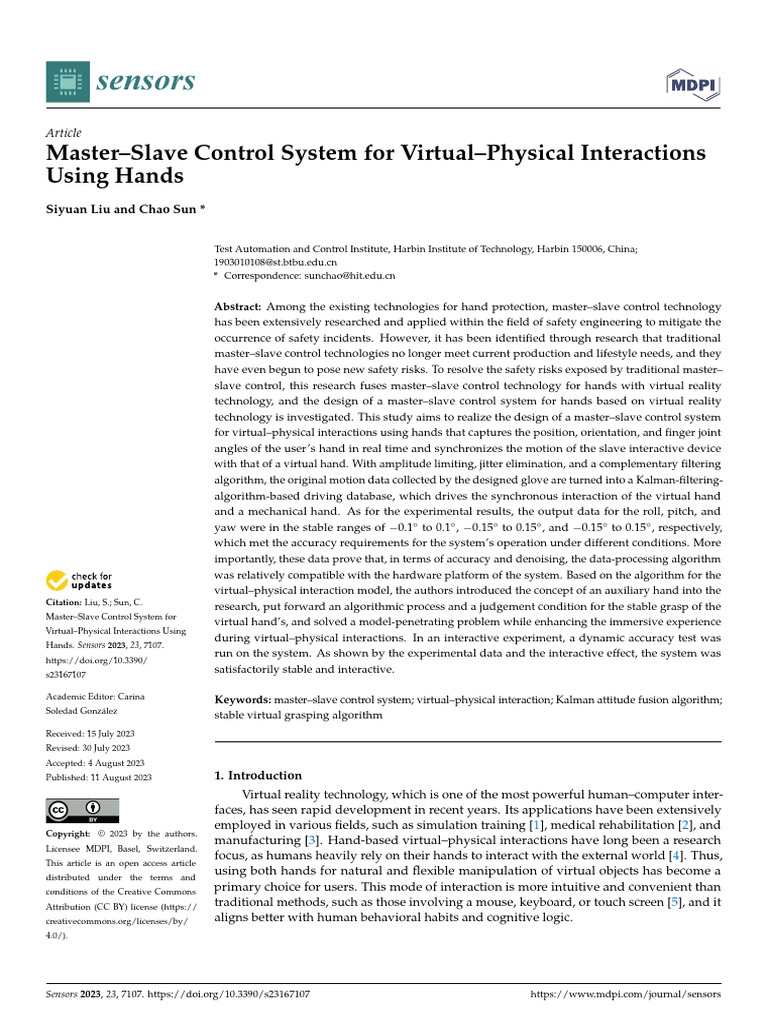Master-Slave Control System For Virtual-Physical I | PDF | Inertial ...