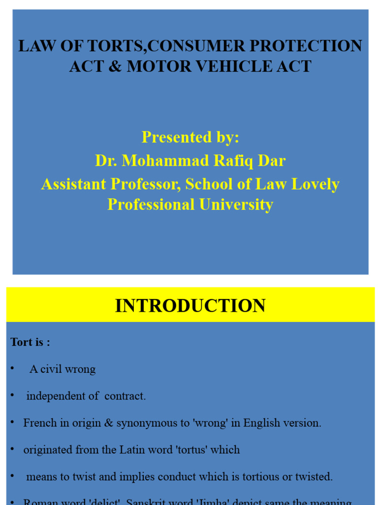 Presentation Law 108 Torts Pptx Unit I Final 3 Pdf Damages Tort