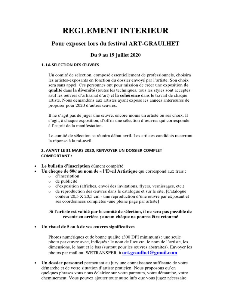 Règlement pour Exposition Art-Graulhet | PDF | Art