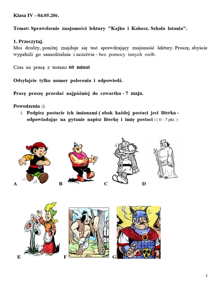 Test Kajko I Kokosz Klasa 4 Kajko I Kokosz Klasa-IV | PDF