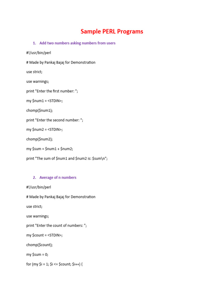 Sample PERL Programs | PDF | Computing | Software Development