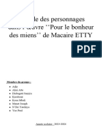 L'etude Des Personnages Dans L'œuvre Pour Le Bonheur Des Miens'' de Macaire ETTY