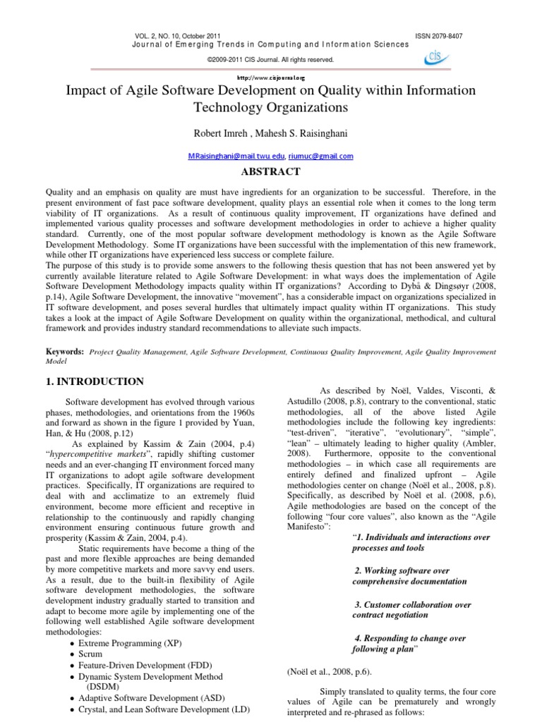 Impact of Agile Software Development On Quality Within Information ...