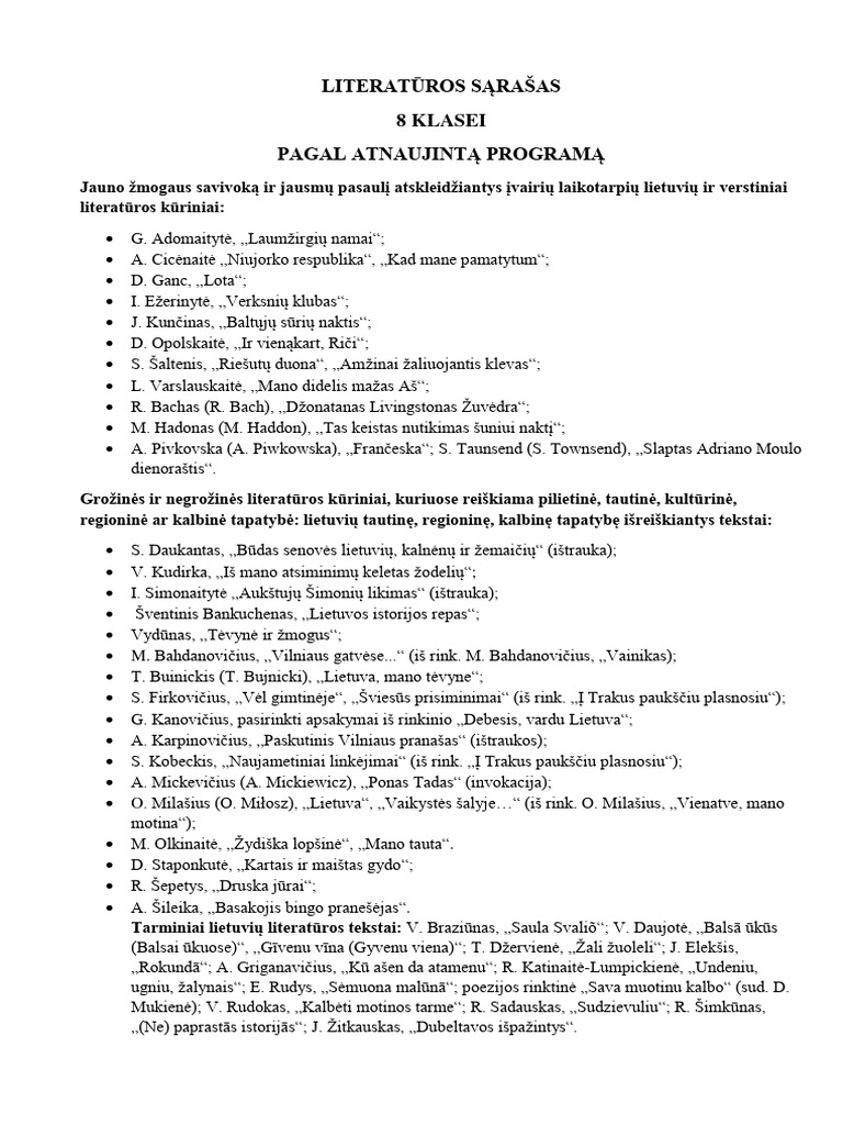 literaturos-sarasas-8-klasei-pdf