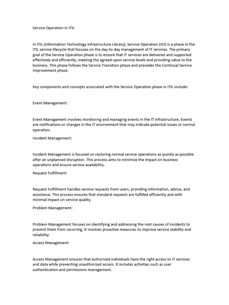Service Operation in ITIL | PDF | It Service Management | Life Cycle ...
