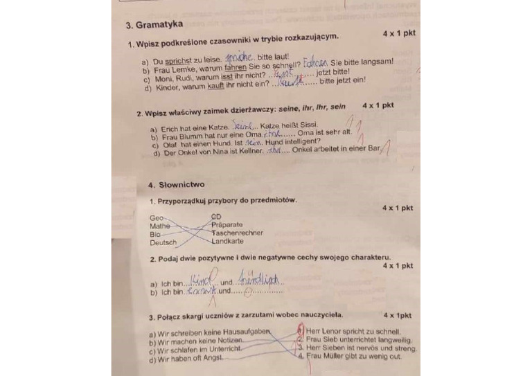 Sprawdzian Z J Niemieckiego Infos 2 Dział Essen Niemiecki cd2 | PDF