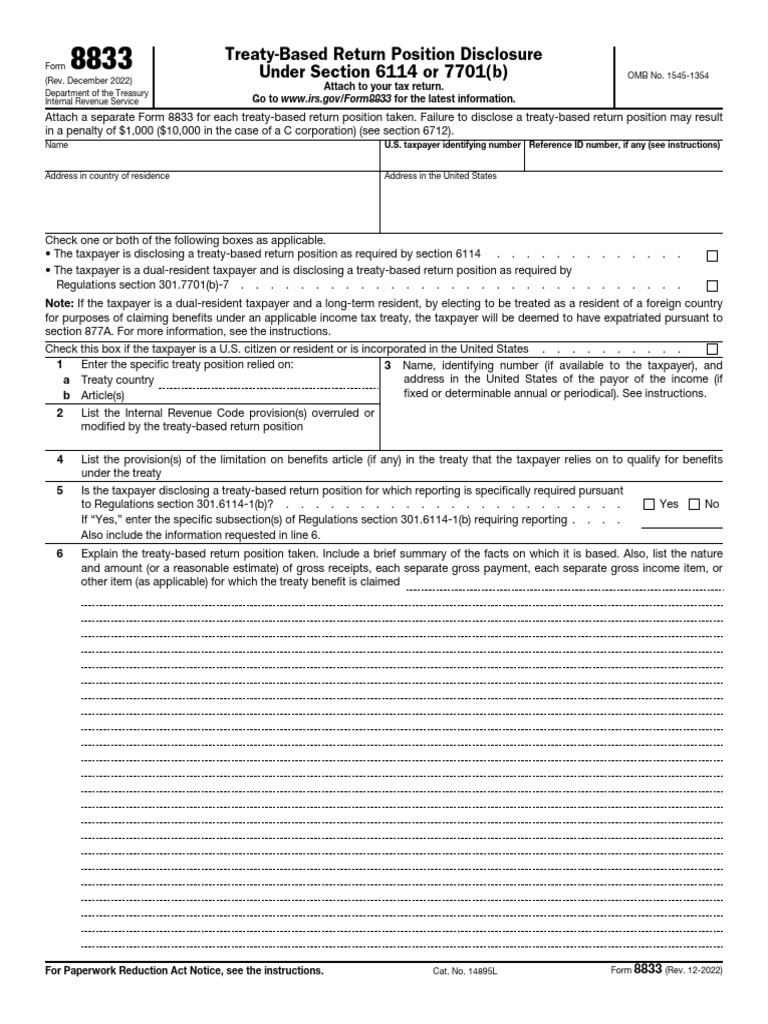 Treaty-Based Return Position Disclosure | PDF | Taxpayer | Income Tax ...