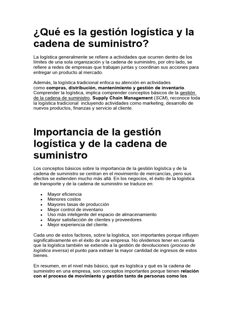 Gestión de la Logística y Cadena de Suministro | PDF | Logística ...