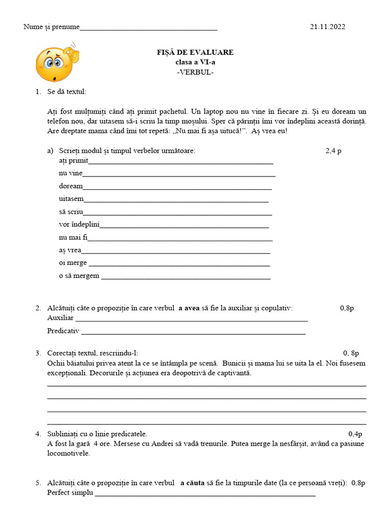 6 Test Grila Verb | PDF
