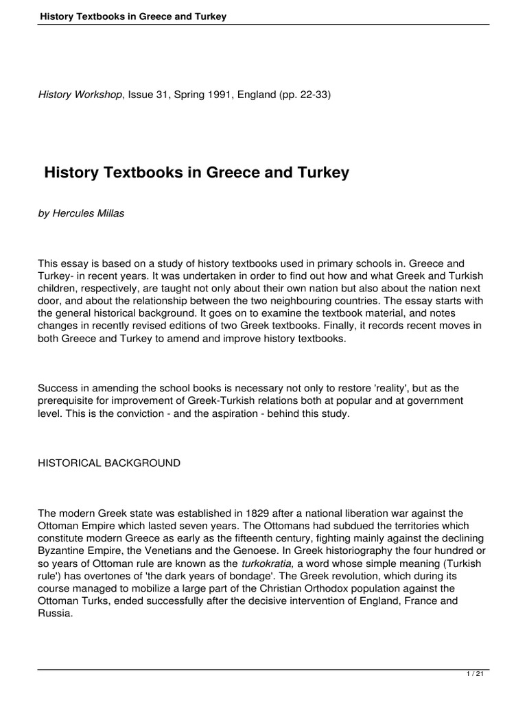 History Textbooks in Greece and Turkey PDF Turkey Greeks