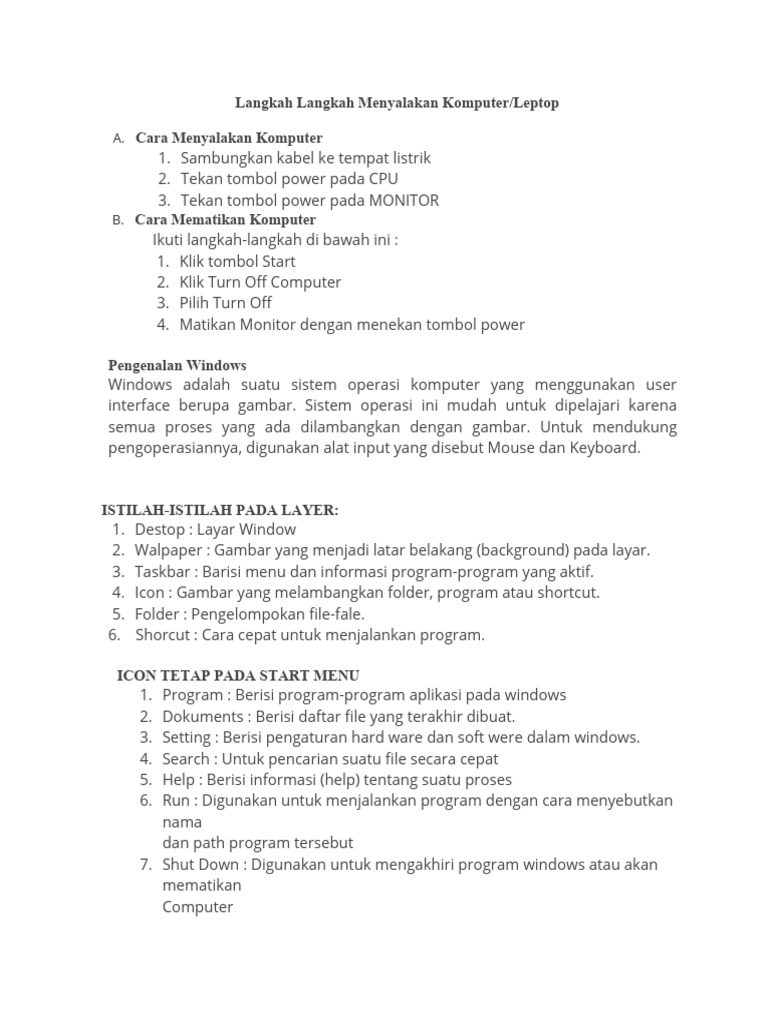 Langkah Langkah Menyalakan Komputer Pdf
