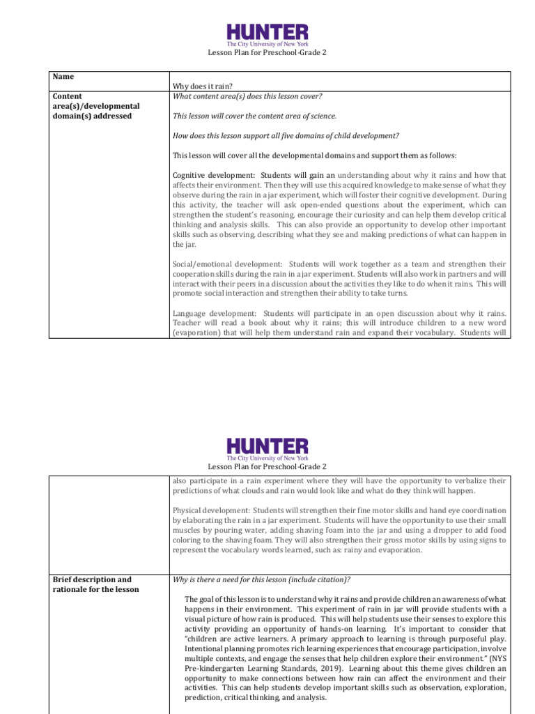 Weather Lesson Plan 2 PDF Child Development Lesson Plan