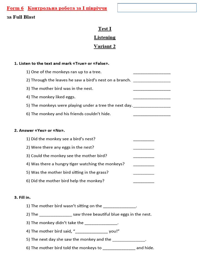 Full Blast 6 Listening Test Variant 2 | PDF