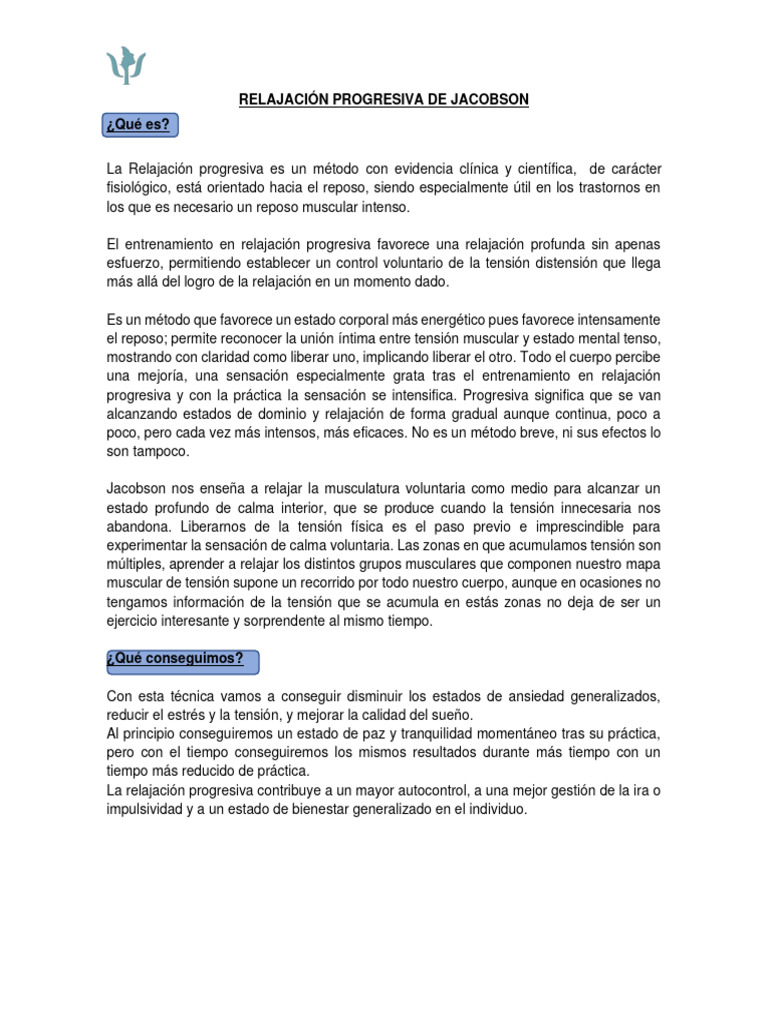 Guía de Relajación Progresiva Jacobson | PDF | Relaciones personales ...