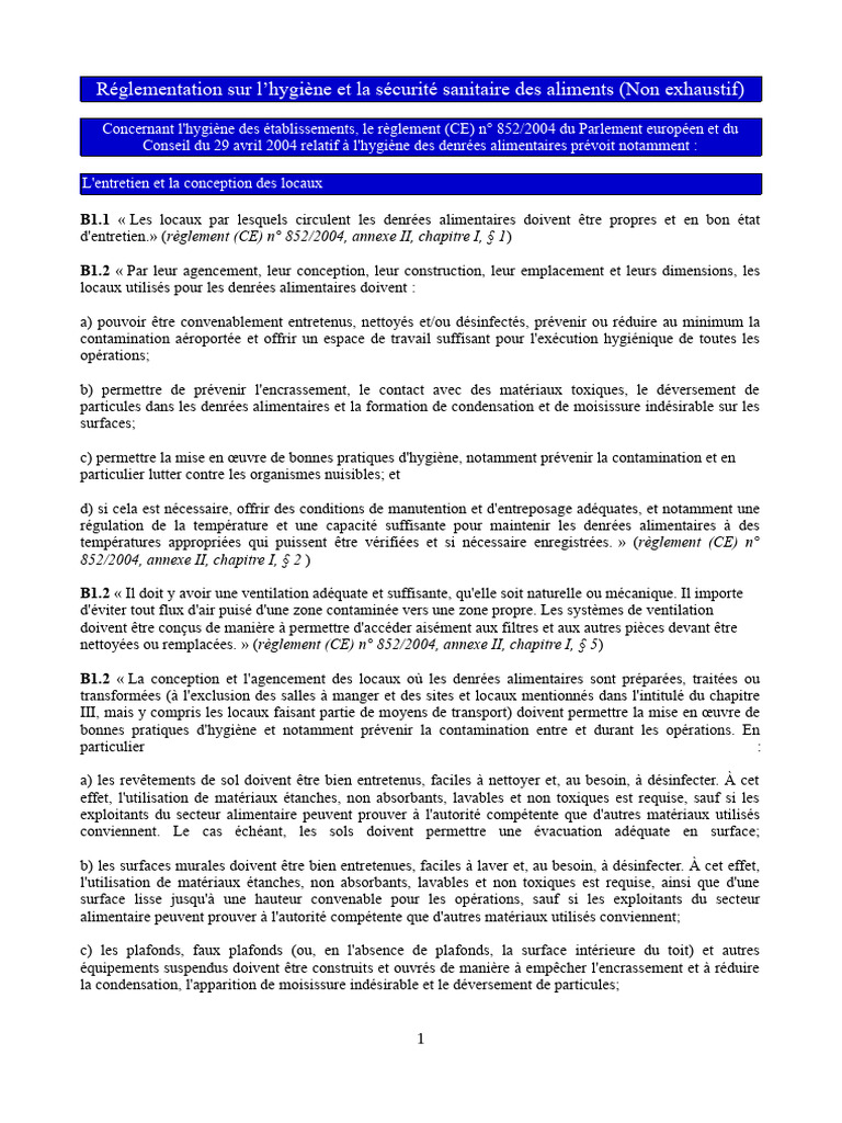 Annexe Réglementaire Hygiène | PDF | Nourritures | Analyse des dangers ...