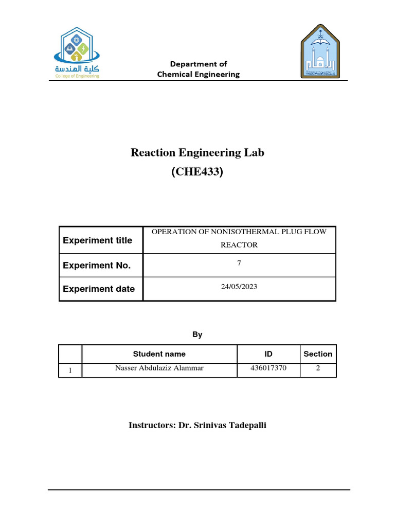 Non-Isothermal PFR Operation Experiment | PDF