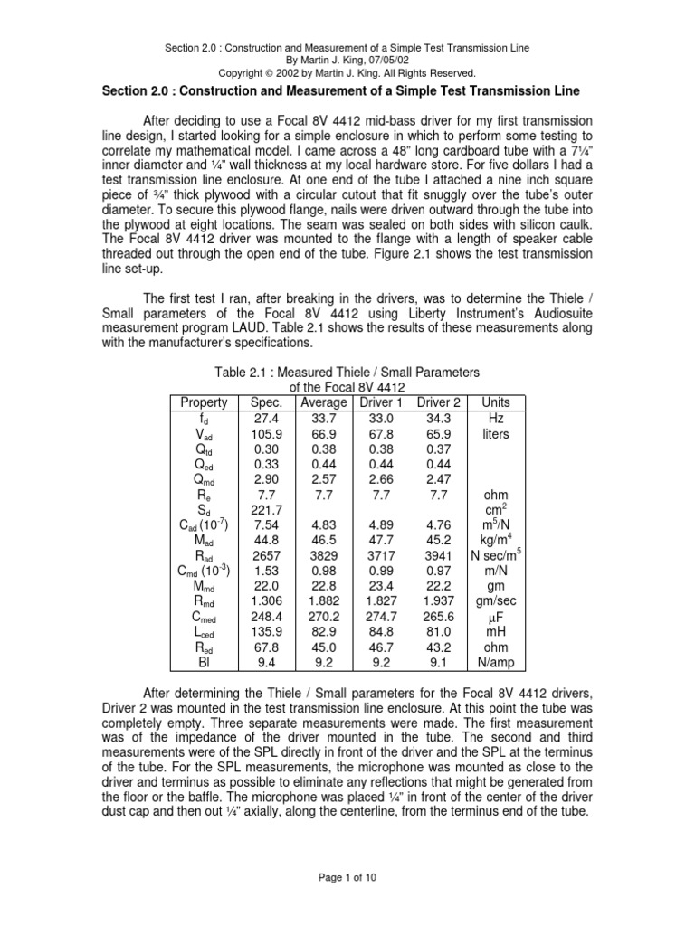 Martin J. King Section 2.0 Construction and Measurement of a Simple