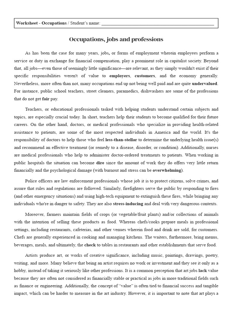 Understanding Various Occupations | PDF | Language Arts & Discipline