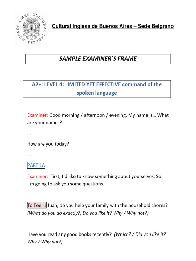 A2+ Speaking Exam Sample Questions | PDF | Mina Harker | Works