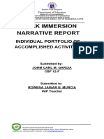 Work Immersion Narrative Report: Individual Portfolio of Accomplished Activities