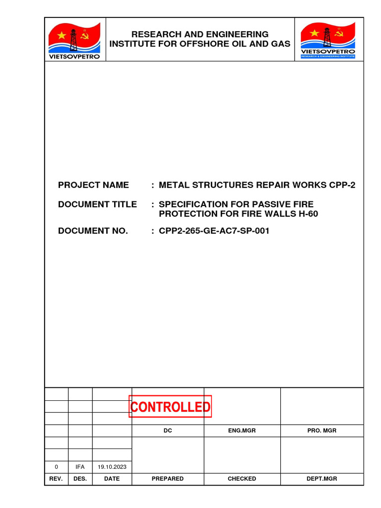 Specification For Passive Fire Protection For Fire Walls Class H-60 ...