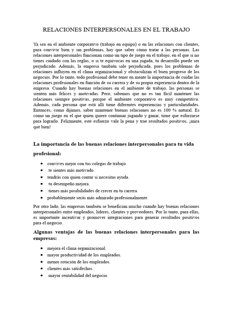 Relaciones Interpersonales en El Trabajo | PDF | Resiliencia psicológica