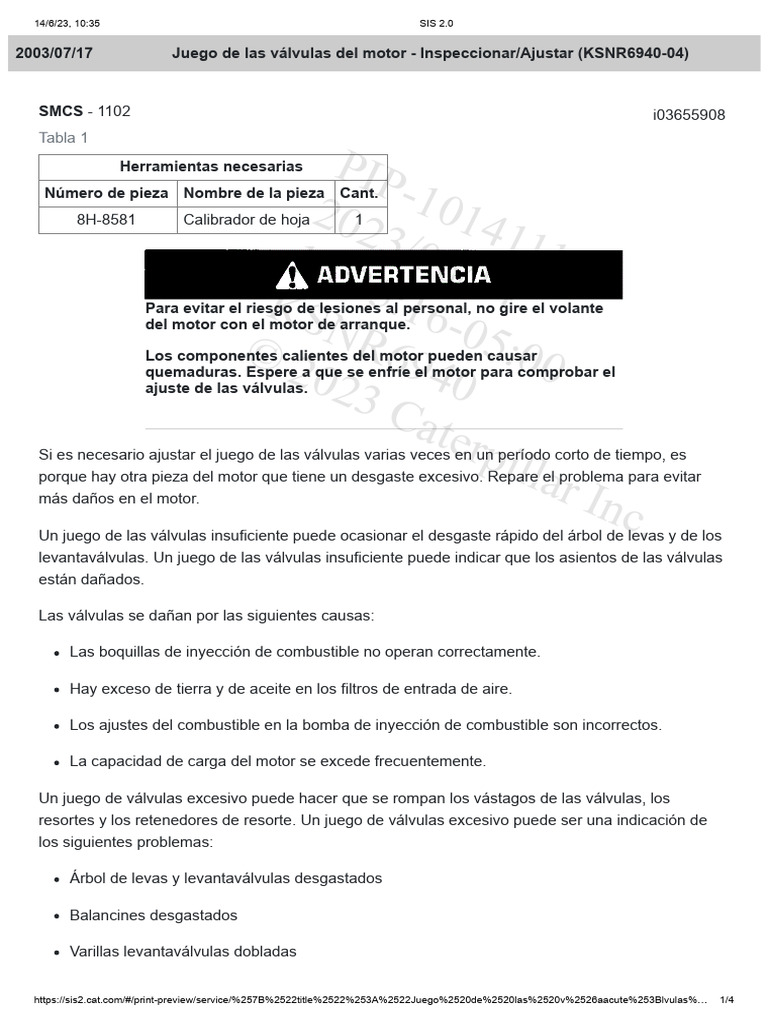 C3.4 - Juego de Las Válvulas Del Motor - Inspeccionar Ajustar - 103704 ...