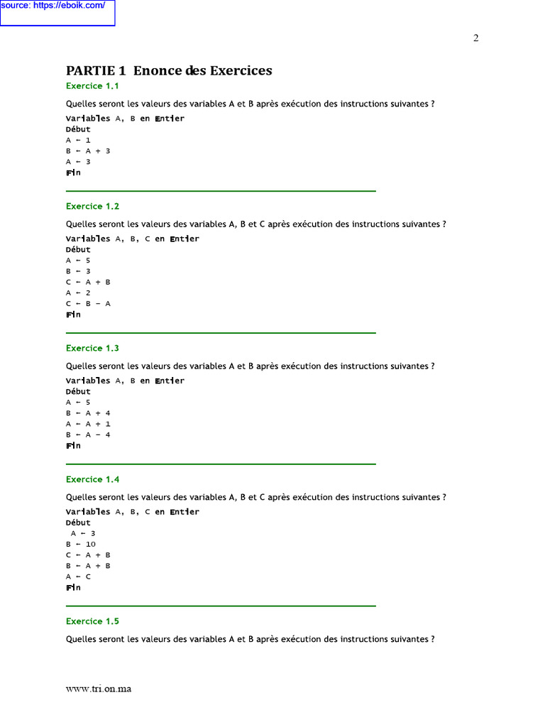 ALGORITHMIQUE Exercices Corriges 1 | PDF | Méthodes et références ...