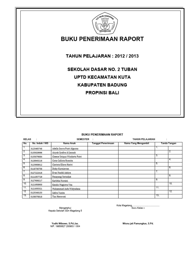 Buku Penerimaan Raport | PDF