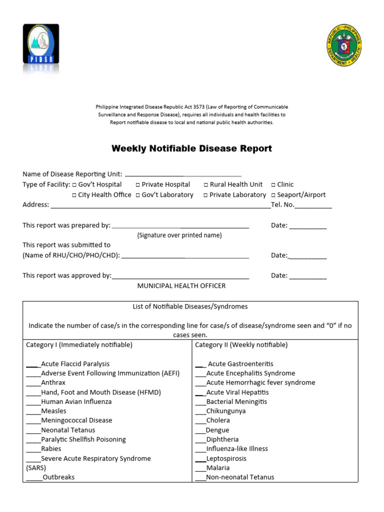 Pidsr weekly notifiable report 1 pdf animal diseases animal viral
