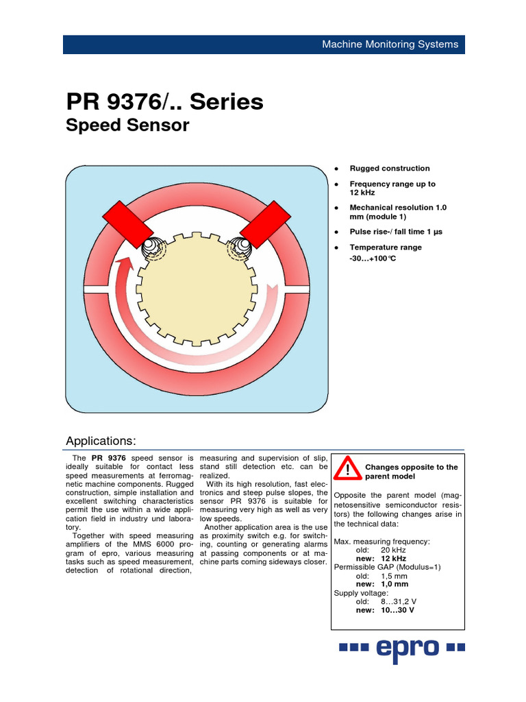 PR 9376 Speed Sensor Specifications | PDF | Amplifier | Sensor