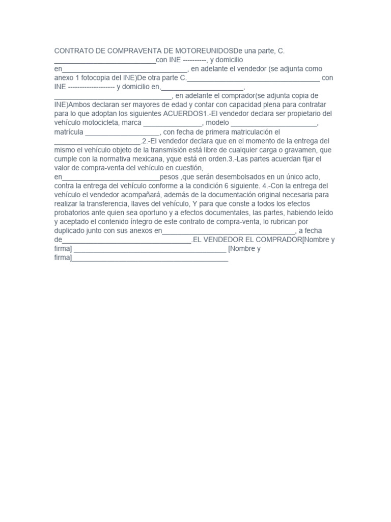 Contrato de Compraventa de Moto | PDF | Negocios | Finanzas y dinero