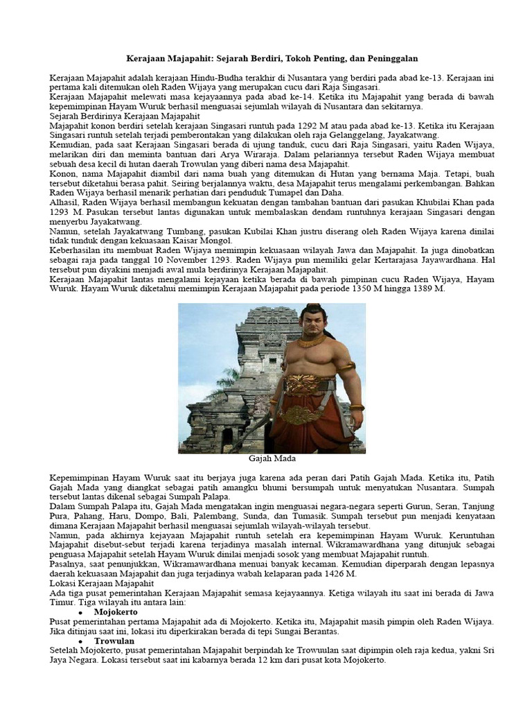 10 Peninggalan Kerajaan Majapahit Beserta Gambarnya | PDF