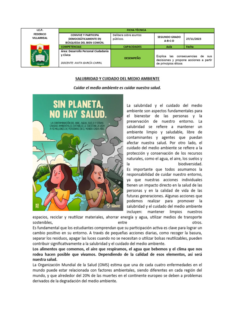 Ficha Técnica Salubridad y Cuidado Del Medio Ambiente | PDF | Entorno ...
