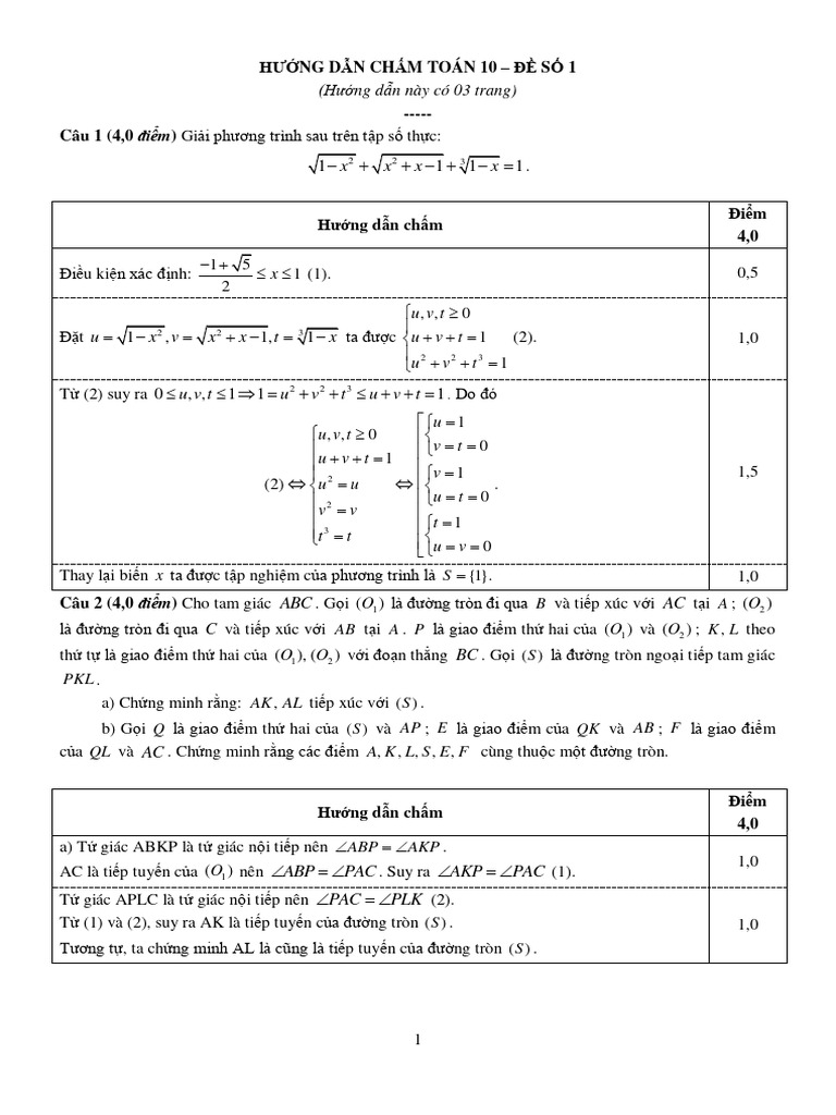 HDC Toan 10 - de So 1 | PDF