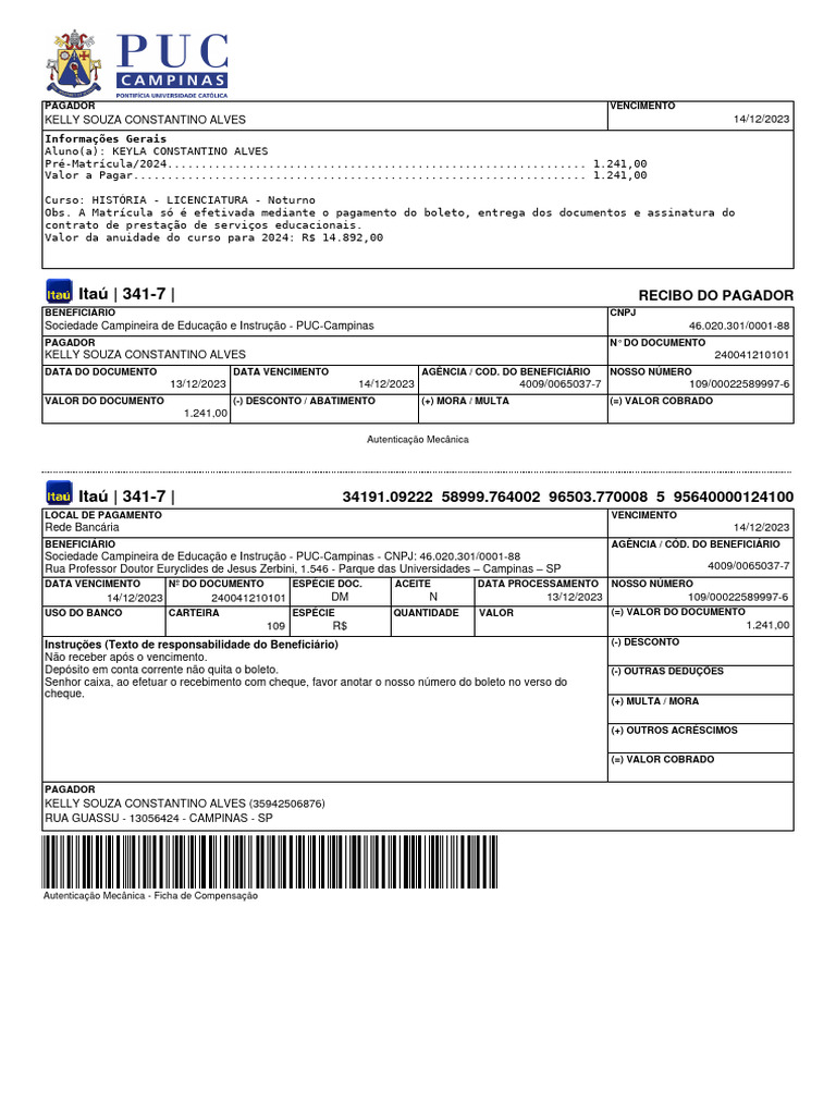 Boleto PUC-Campinas | PDF | Tecnologia financeira | Finanças e ...