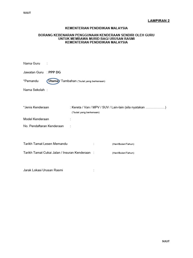 Borang Kebenaran Guna Kenderaan Sendiri | PDF