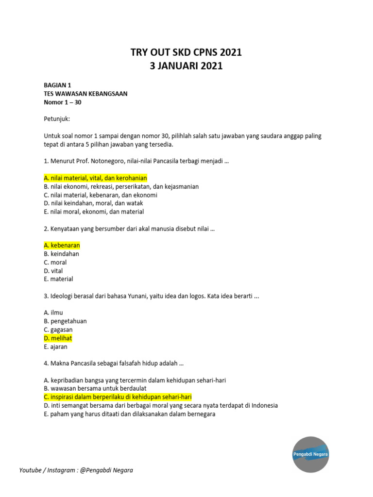 Soal jawaban try out skd cpns 2021 3 jan 2020 pdf