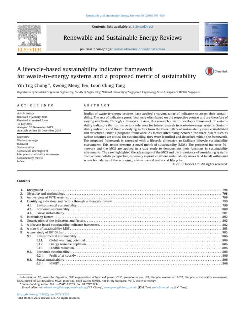 Waste-to-Energy Sustainability Framework | PDF | Sustainability | Life ...