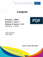 Syllabus - Dossier 7 Leçon 1 Et Dossier 8 Leçon 1 Et 2 - Version 2021