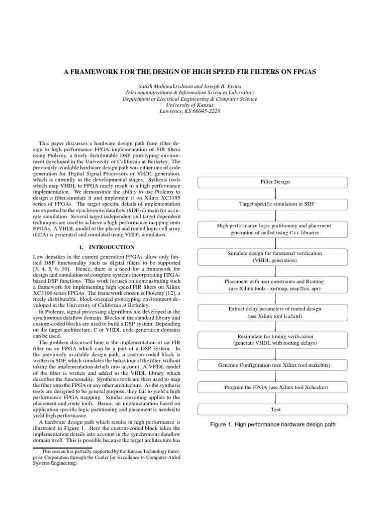 A Framework For The Design of High Speed Fir Filters On Fpgas | PDF ...