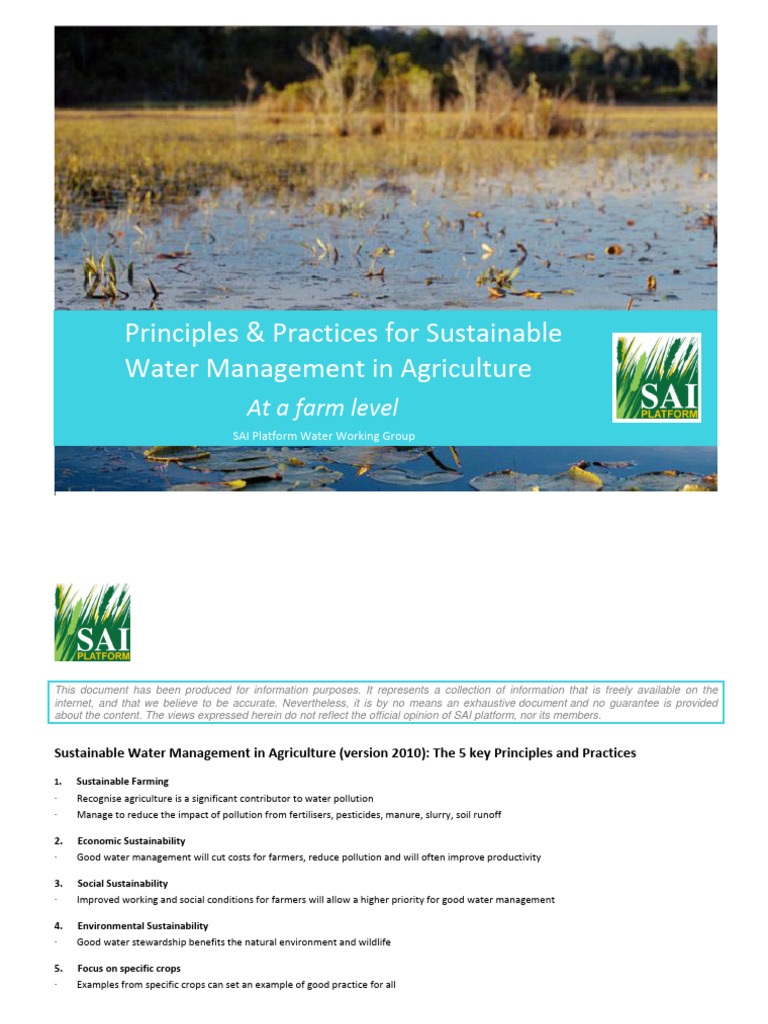 Principles And Practices For Sustainable Water Management Pdf