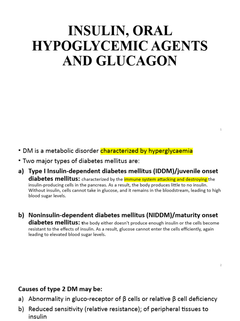 Insulin, Oral Agents, and Glucagon Overview | PDF | Insulin | Diabetes