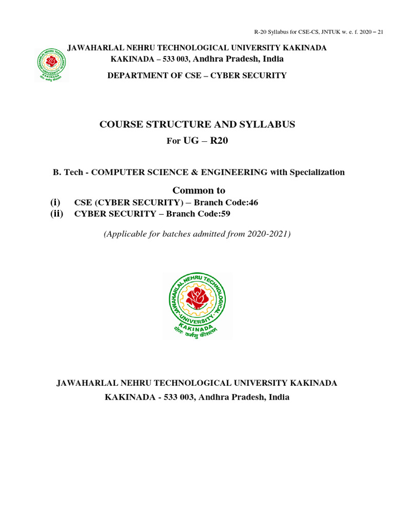 CSE - Cyber Security - IV Years - CS & Syllabus - UG - R20 | PDF ...