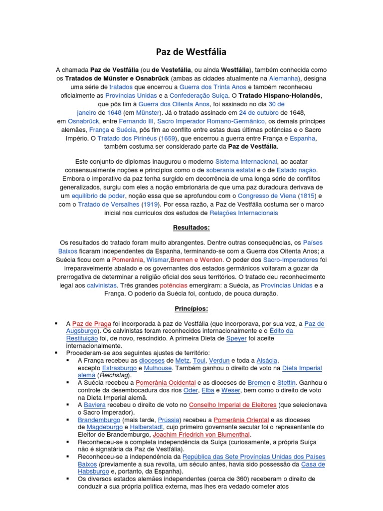 Consequências da Paz de Vestfália | PDF | Política externa | Política ...