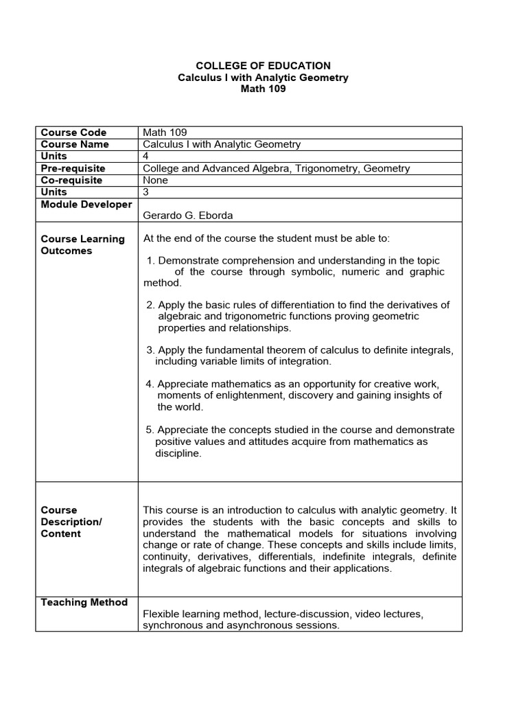 Module 1 3 Math 109 Pdf Derivative Integral